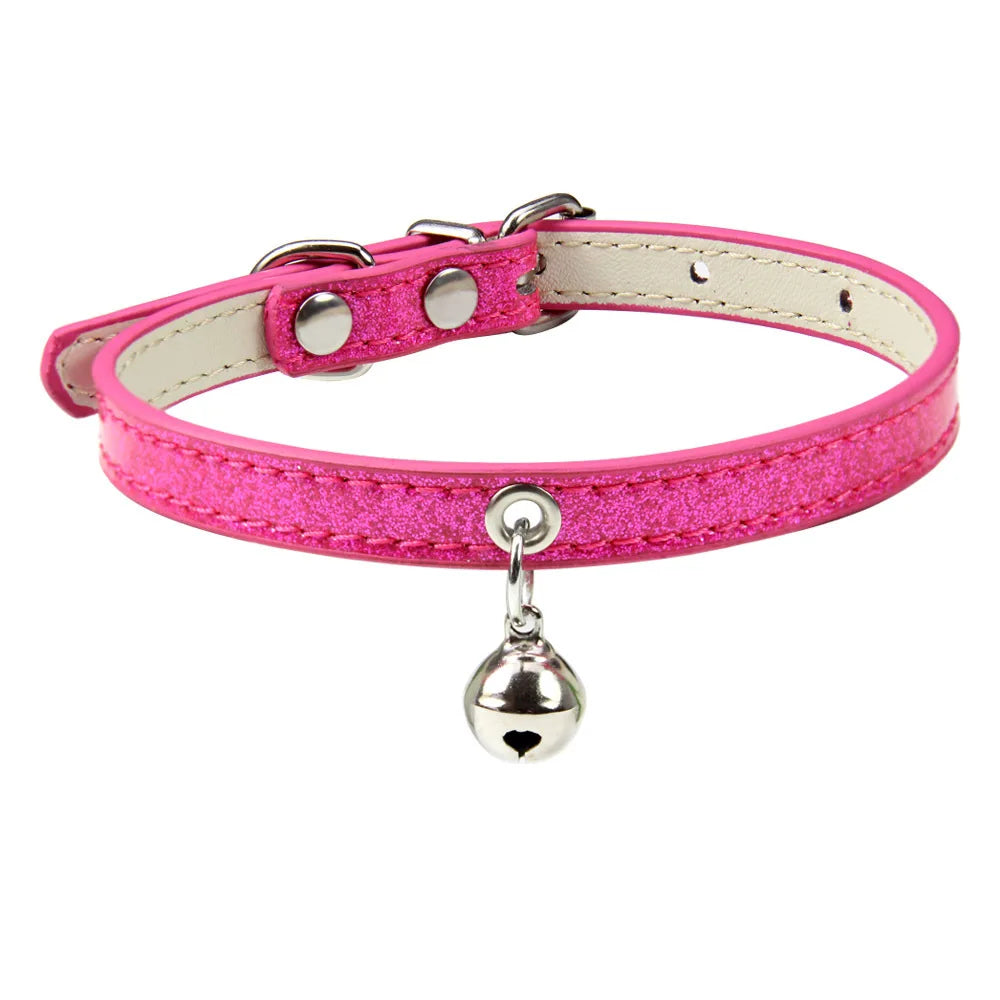 Bling Leather Cat Collar With Bell