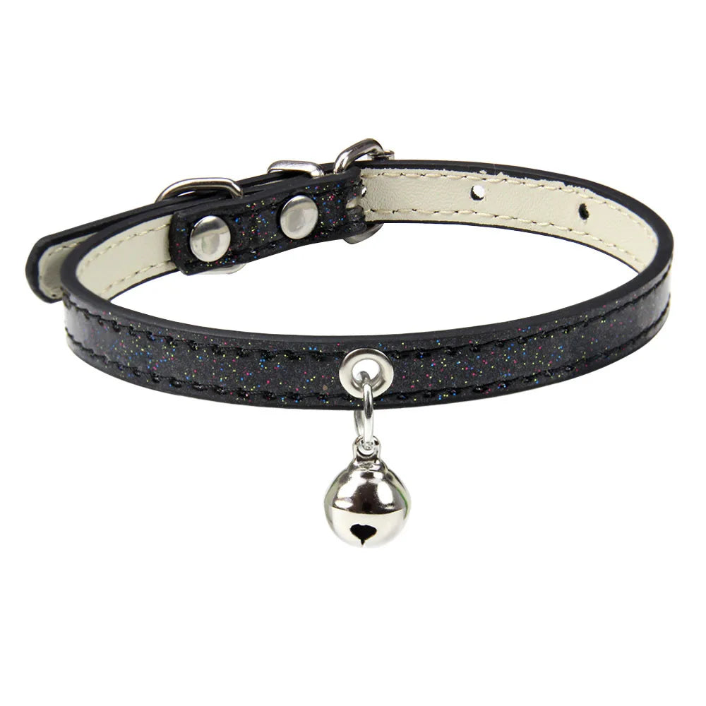 Bling Leather Cat Collar With Bell