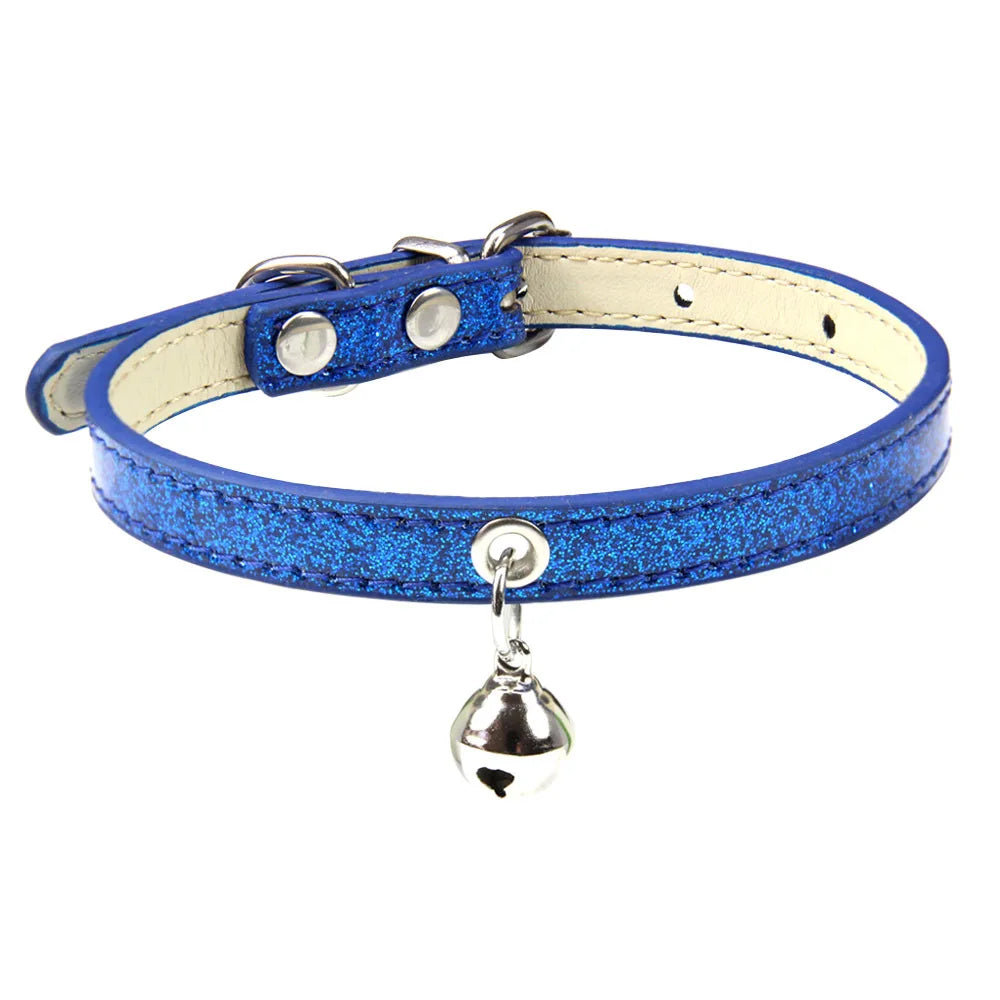 Bling Leather Cat Collar With Bell