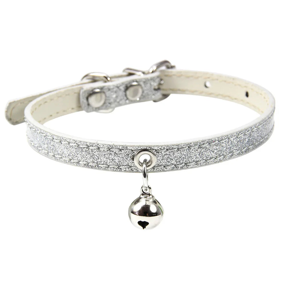 Bling Leather Cat Collar With Bell