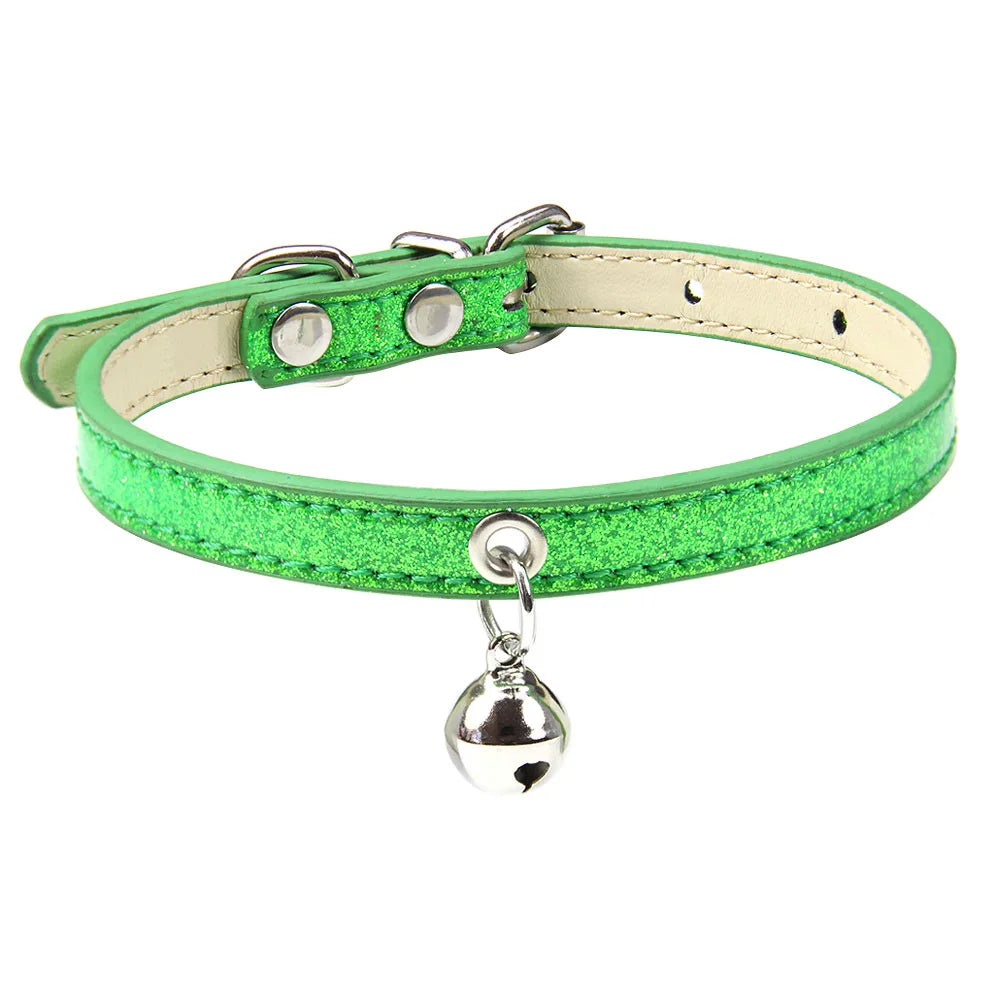 Bling Leather Cat Collar With Bell