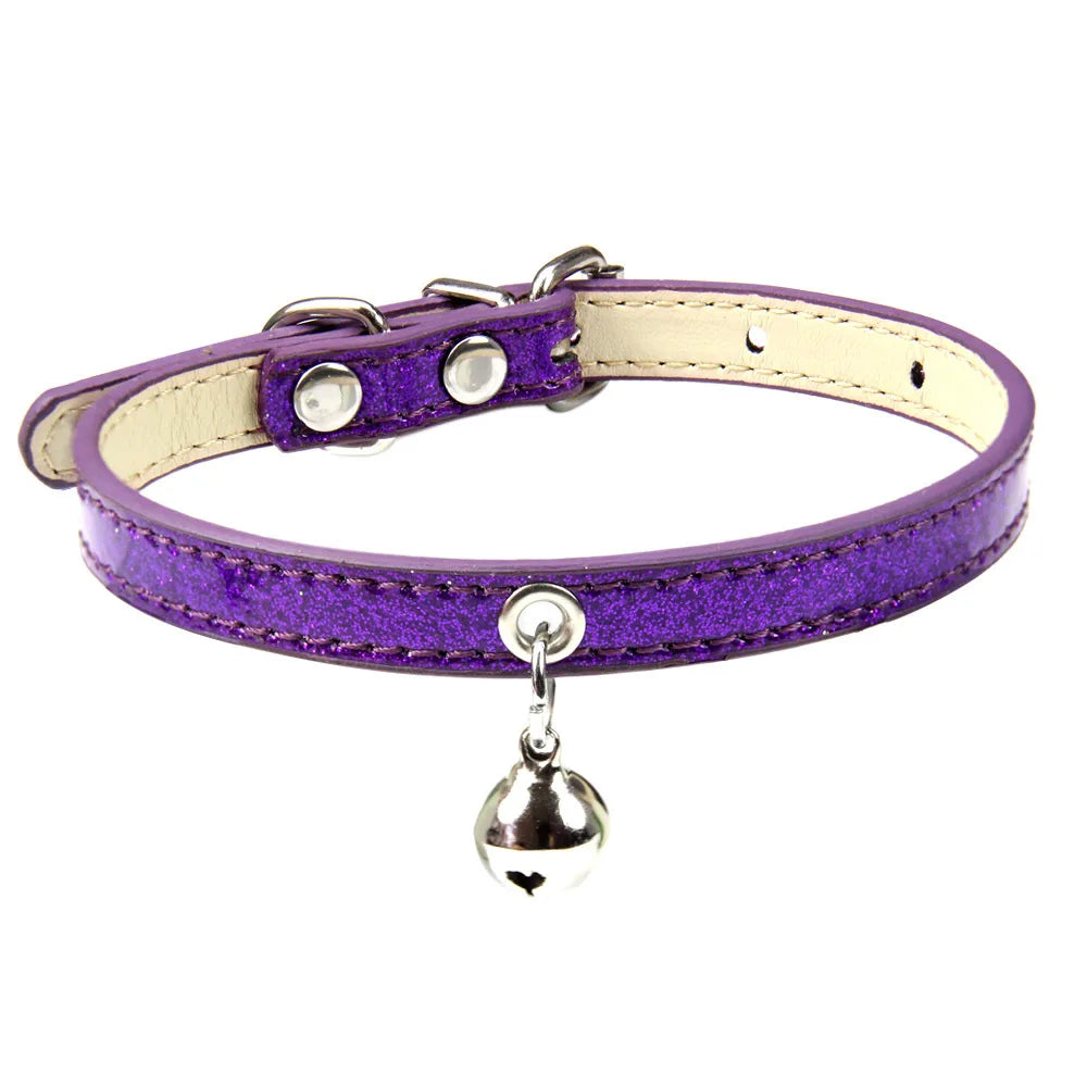 Bling Leather Cat Collar With Bell