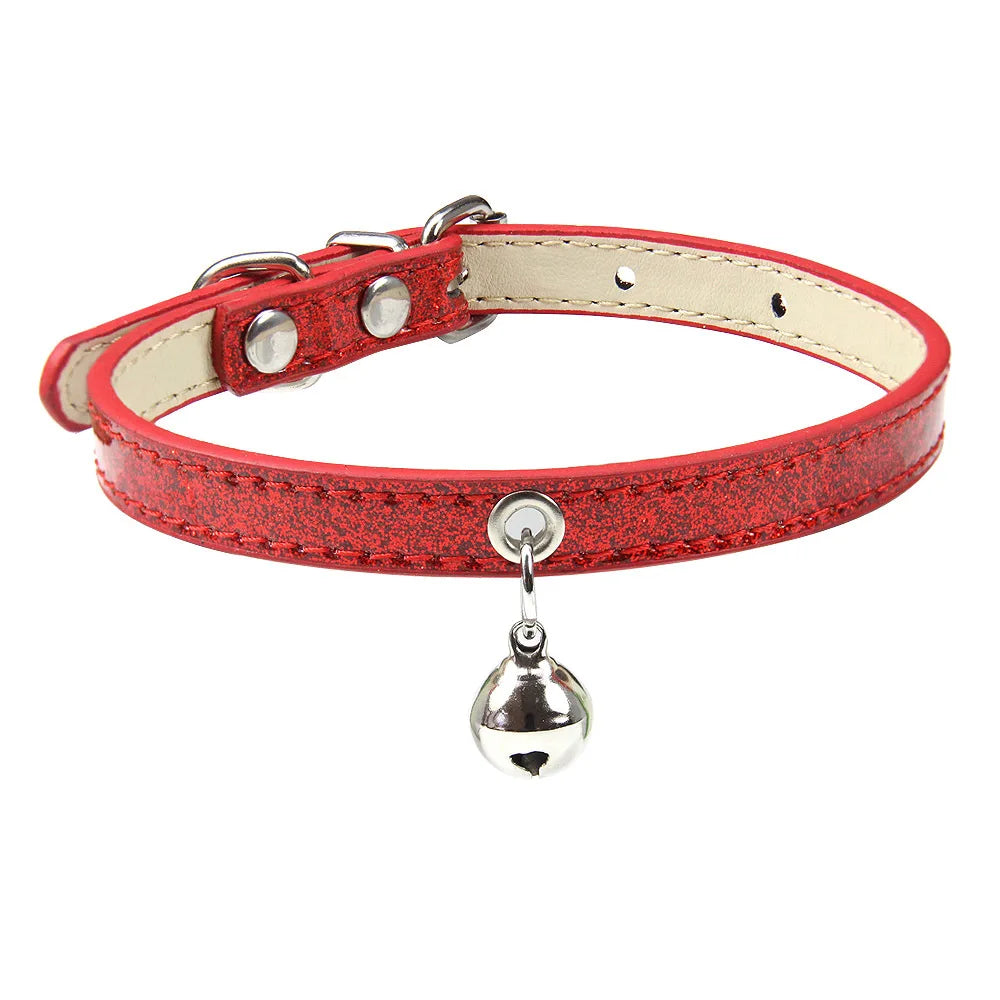 Bling Leather Cat Collar With Bell