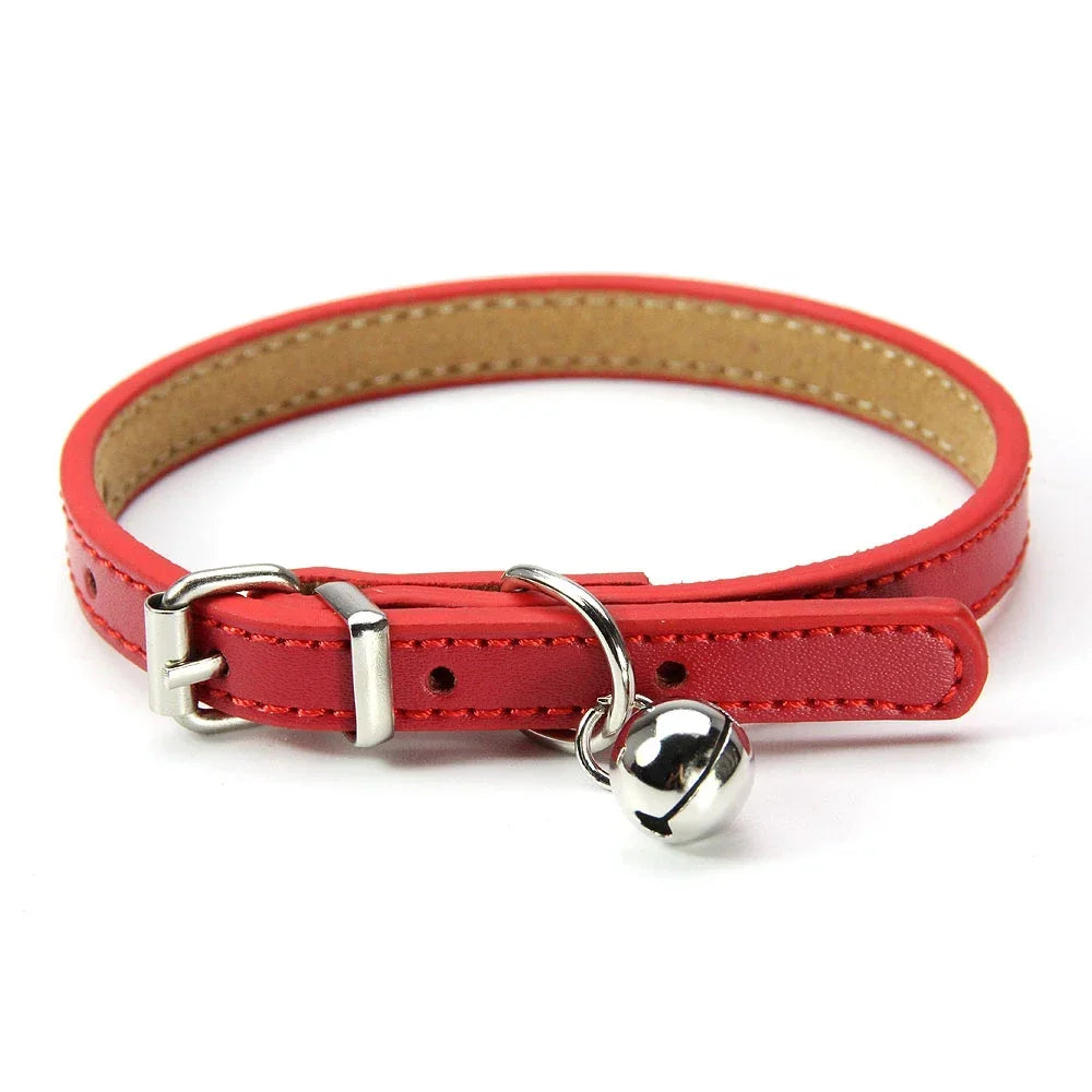 Soft Genuine Leather Cat Collar With Bell