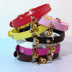Leather Cat Collar With Bell Bone decoration
