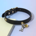 Leather Cat Collar With Bell Bone decoration